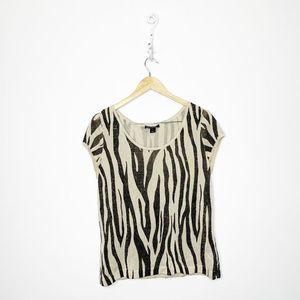 ST. JOHN gold black metallic zebra knit SHORT SLEEVE stretch WOMENS M medium